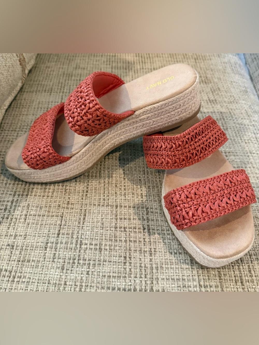 Old Navy Coral Woven Double-Strap Wedge Slides